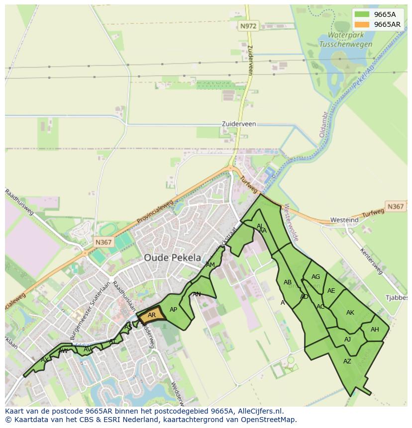 Afbeelding van het postcodegebied 9665 AR op de kaart.