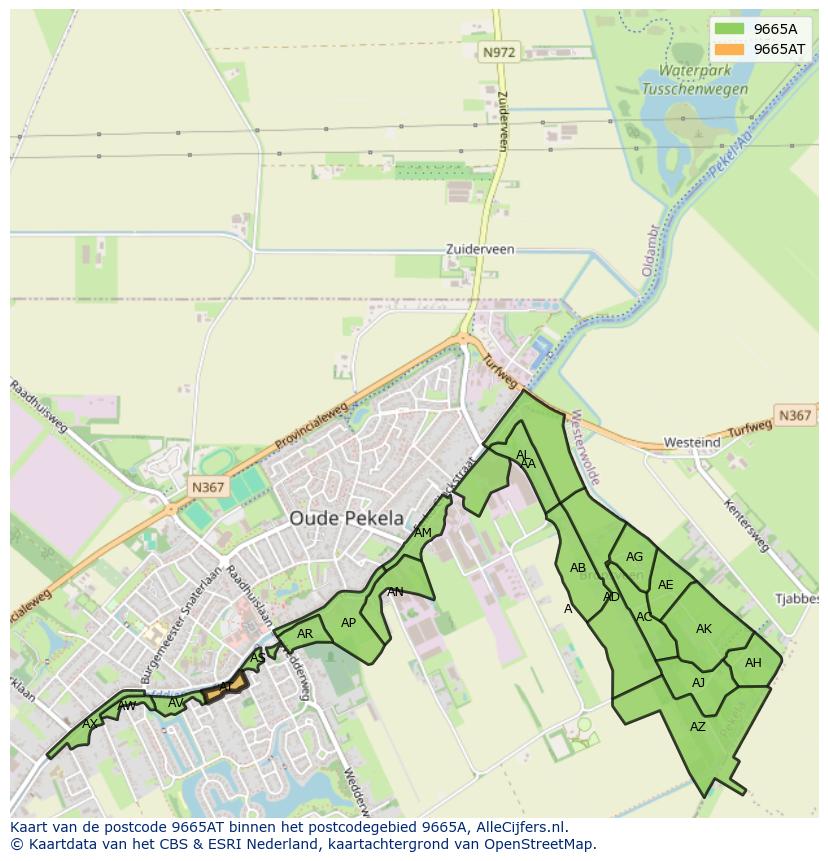 Afbeelding van het postcodegebied 9665 AT op de kaart.