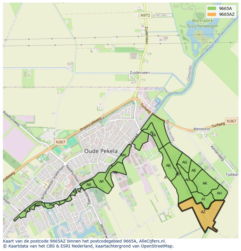 Afbeelding van het postcodegebied 9665 AZ op de kaart.