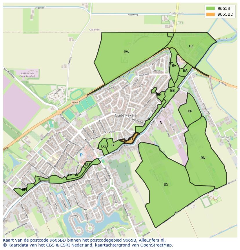 Afbeelding van het postcodegebied 9665 BD op de kaart.