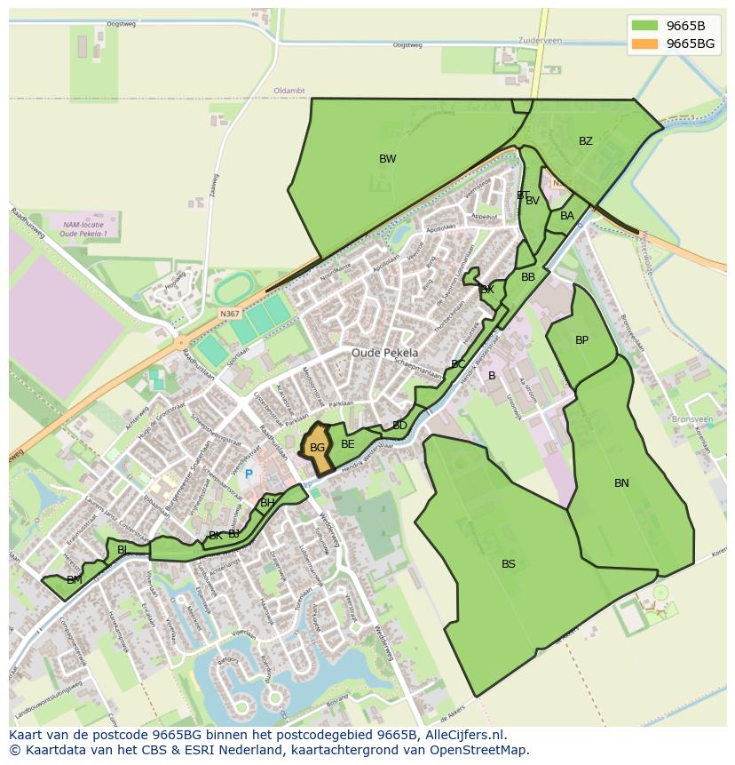 Afbeelding van het postcodegebied 9665 BG op de kaart.