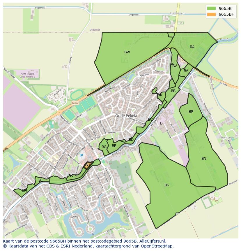 Afbeelding van het postcodegebied 9665 BH op de kaart.