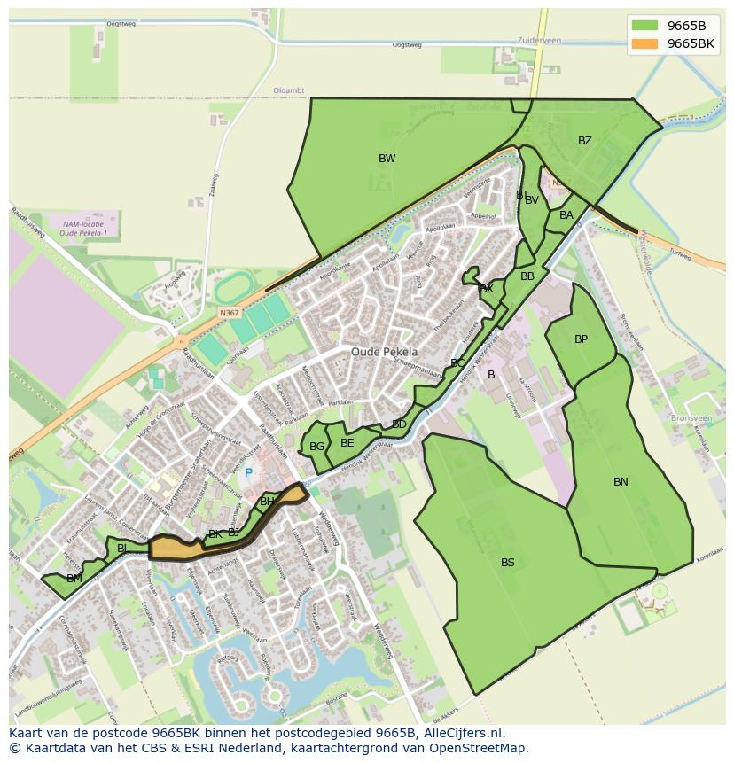Afbeelding van het postcodegebied 9665 BK op de kaart.