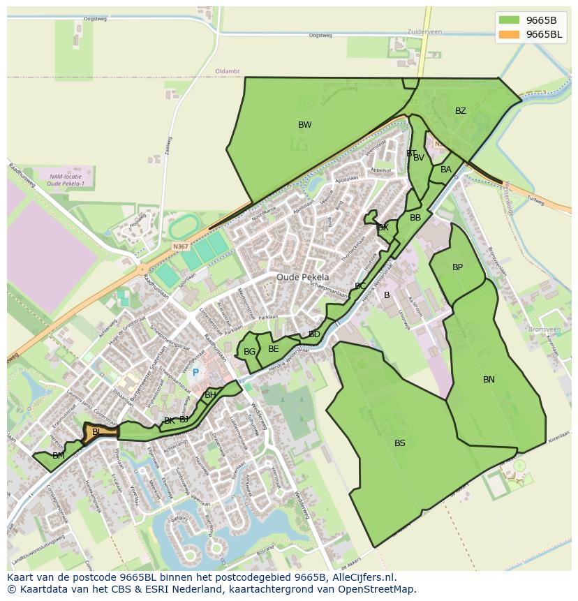 Afbeelding van het postcodegebied 9665 BL op de kaart.