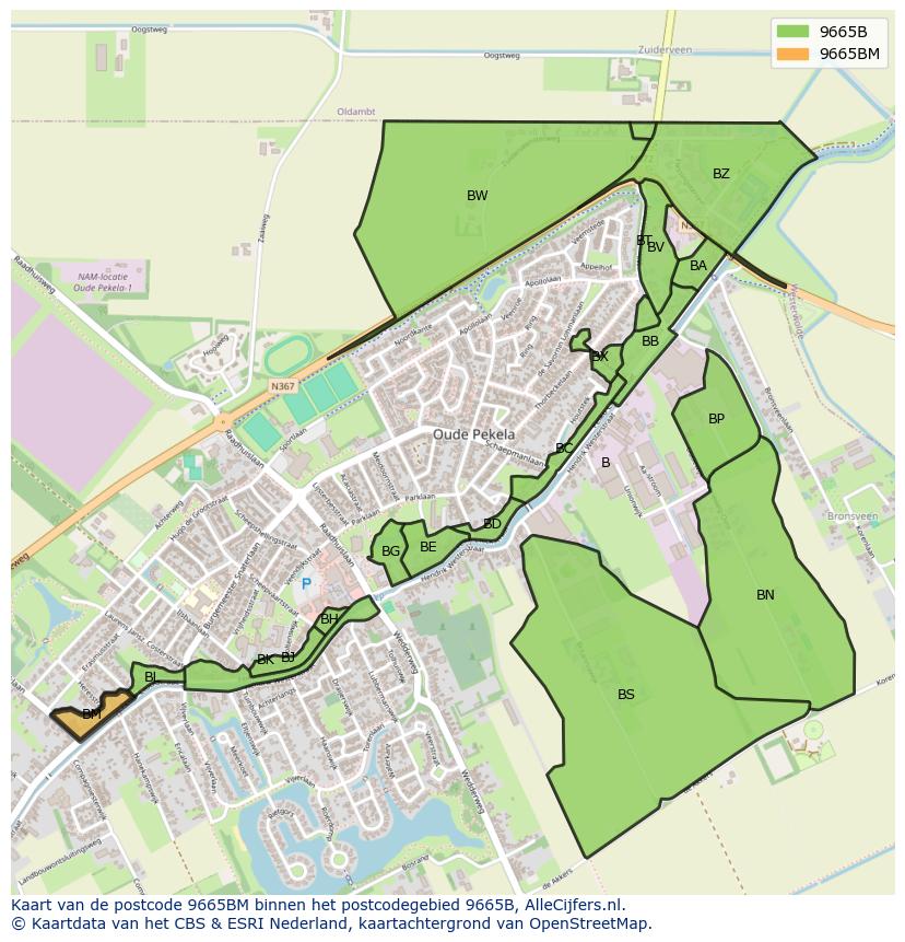 Afbeelding van het postcodegebied 9665 BM op de kaart.