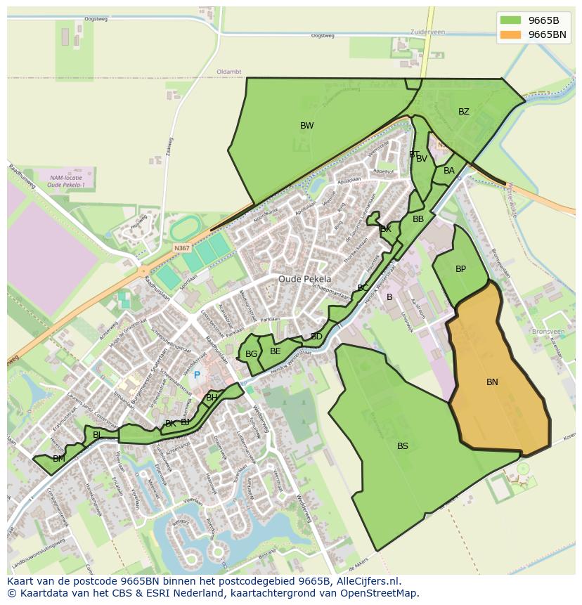 Afbeelding van het postcodegebied 9665 BN op de kaart.
