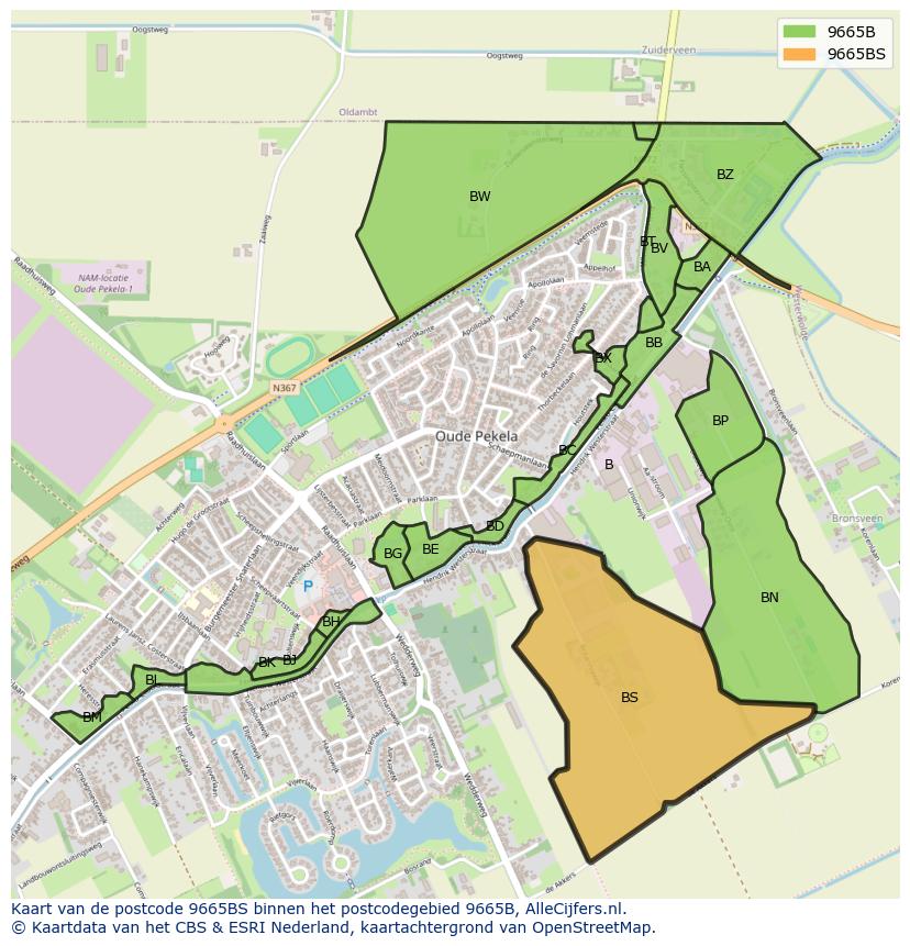 Afbeelding van het postcodegebied 9665 BS op de kaart.
