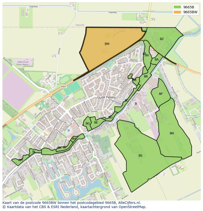 Afbeelding van het postcodegebied 9665 BW op de kaart.