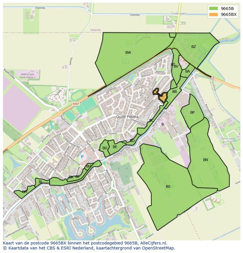 Afbeelding van het postcodegebied 9665 BX op de kaart.