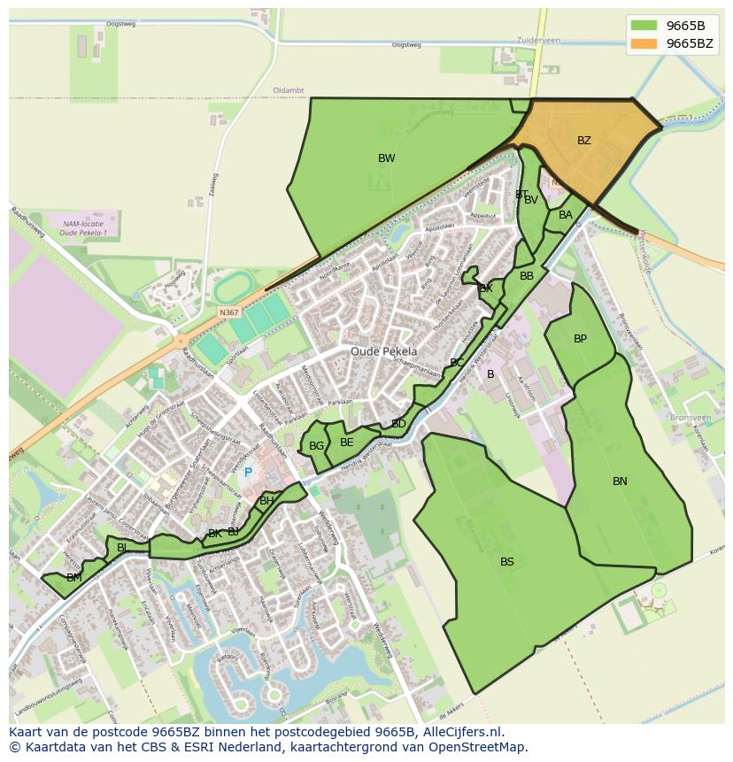 Afbeelding van het postcodegebied 9665 BZ op de kaart.
