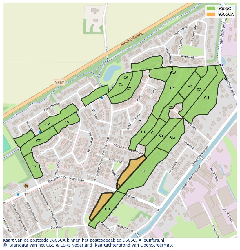 Afbeelding van het postcodegebied 9665 CA op de kaart.