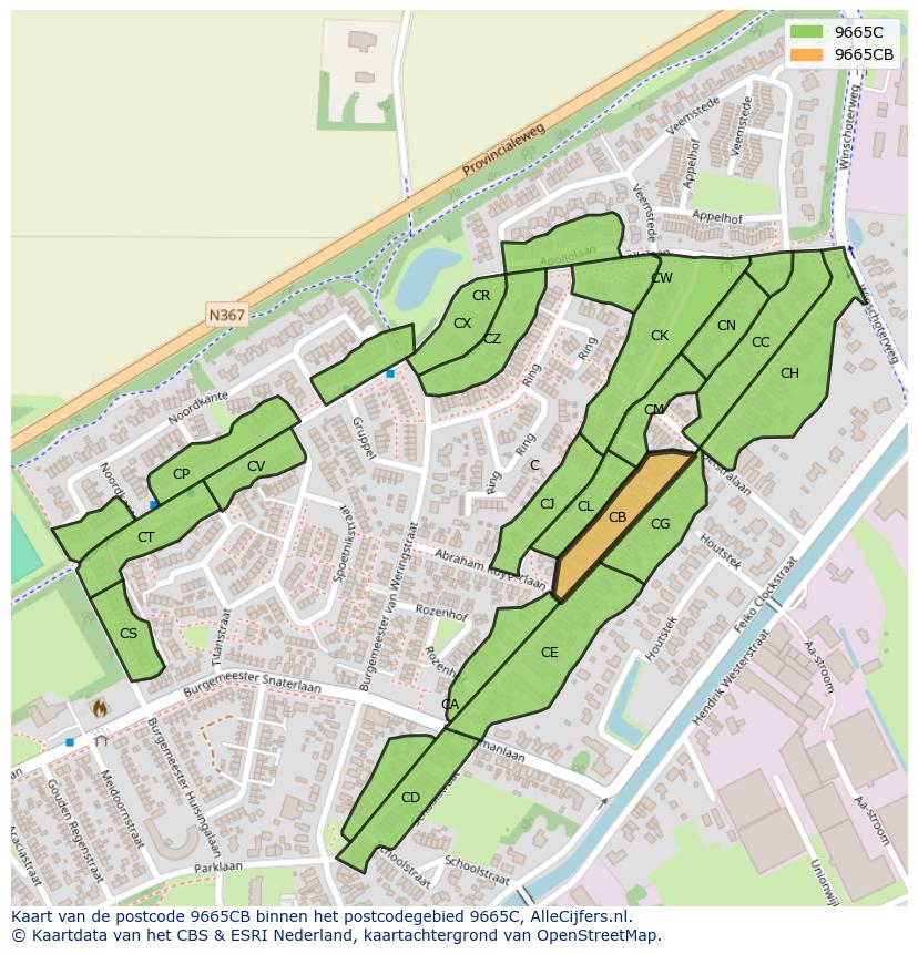Afbeelding van het postcodegebied 9665 CB op de kaart.
