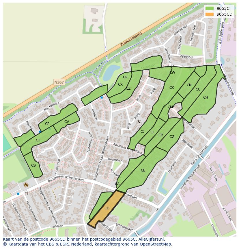 Afbeelding van het postcodegebied 9665 CD op de kaart.