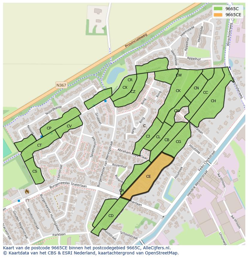 Afbeelding van het postcodegebied 9665 CE op de kaart.
