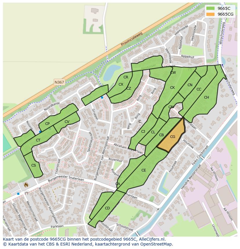 Afbeelding van het postcodegebied 9665 CG op de kaart.