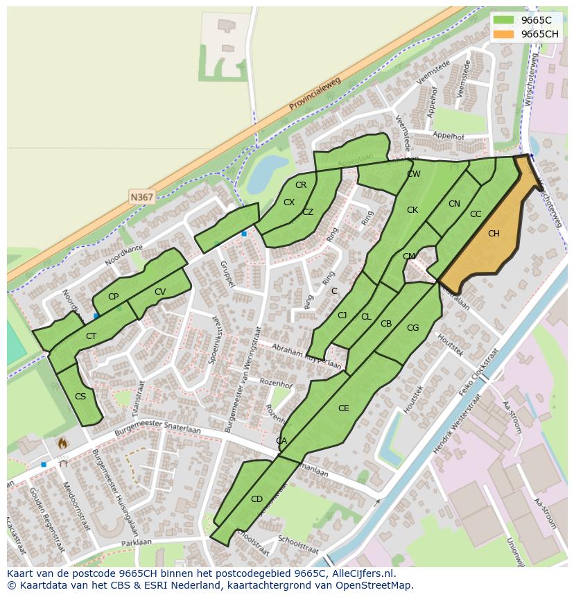 Afbeelding van het postcodegebied 9665 CH op de kaart.