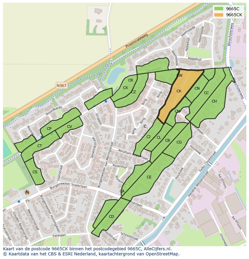 Afbeelding van het postcodegebied 9665 CK op de kaart.