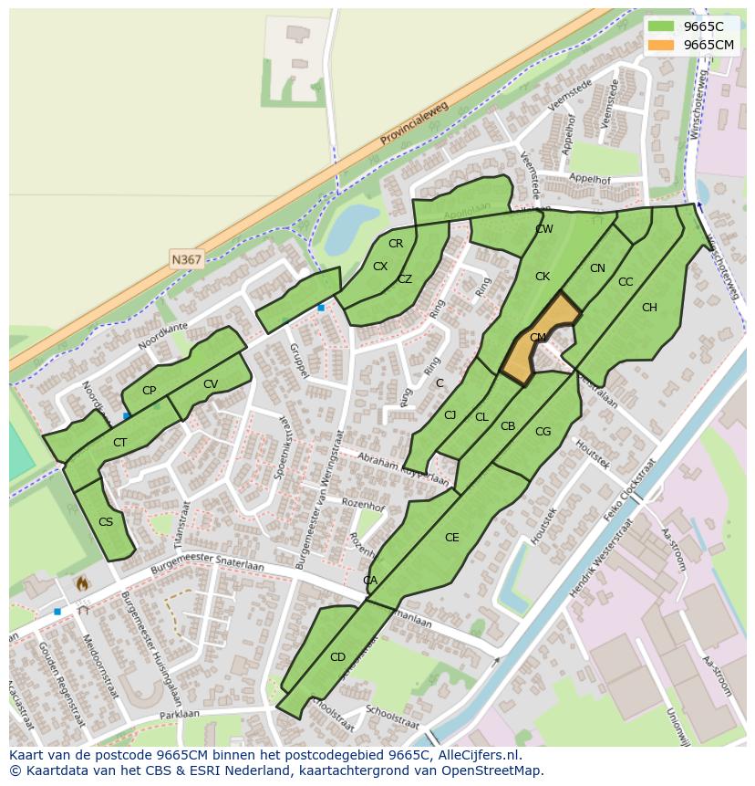 Afbeelding van het postcodegebied 9665 CM op de kaart.