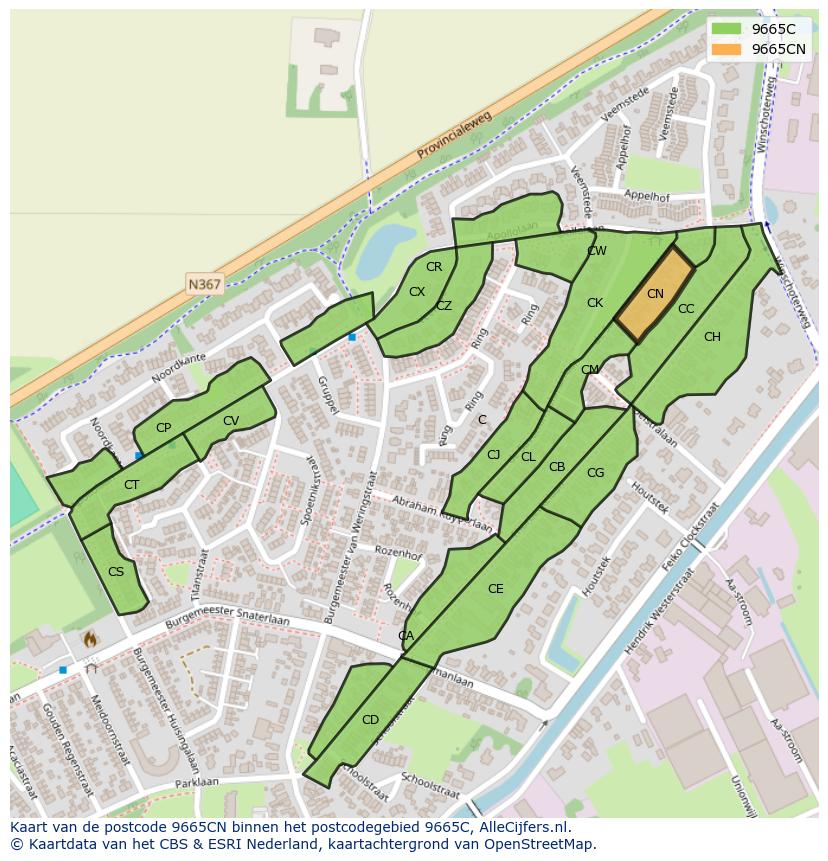 Afbeelding van het postcodegebied 9665 CN op de kaart.