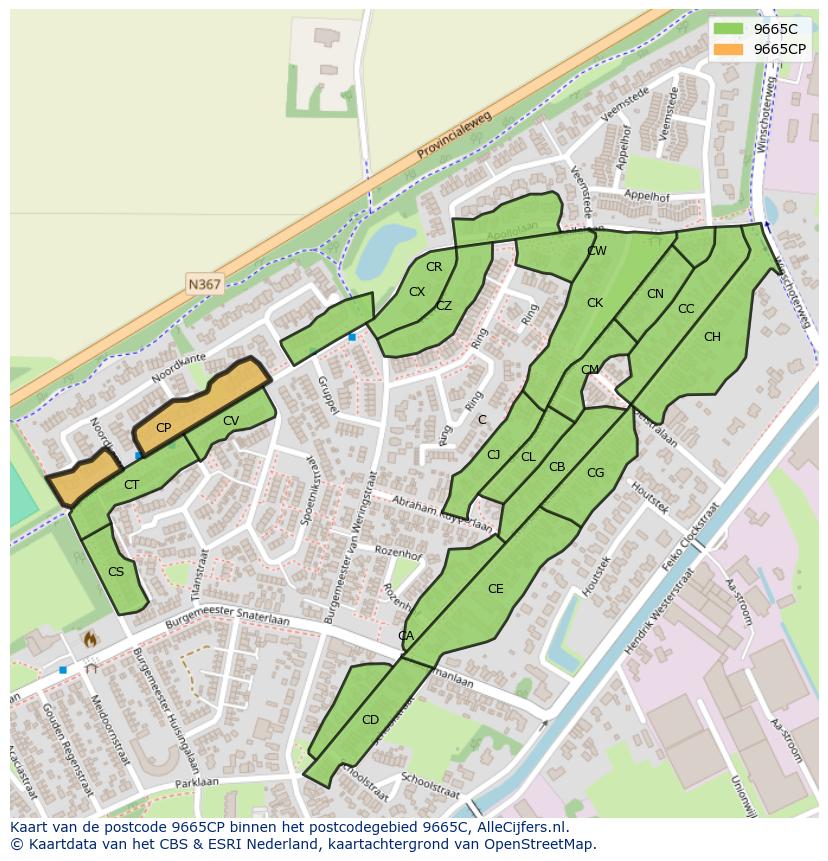 Afbeelding van het postcodegebied 9665 CP op de kaart.