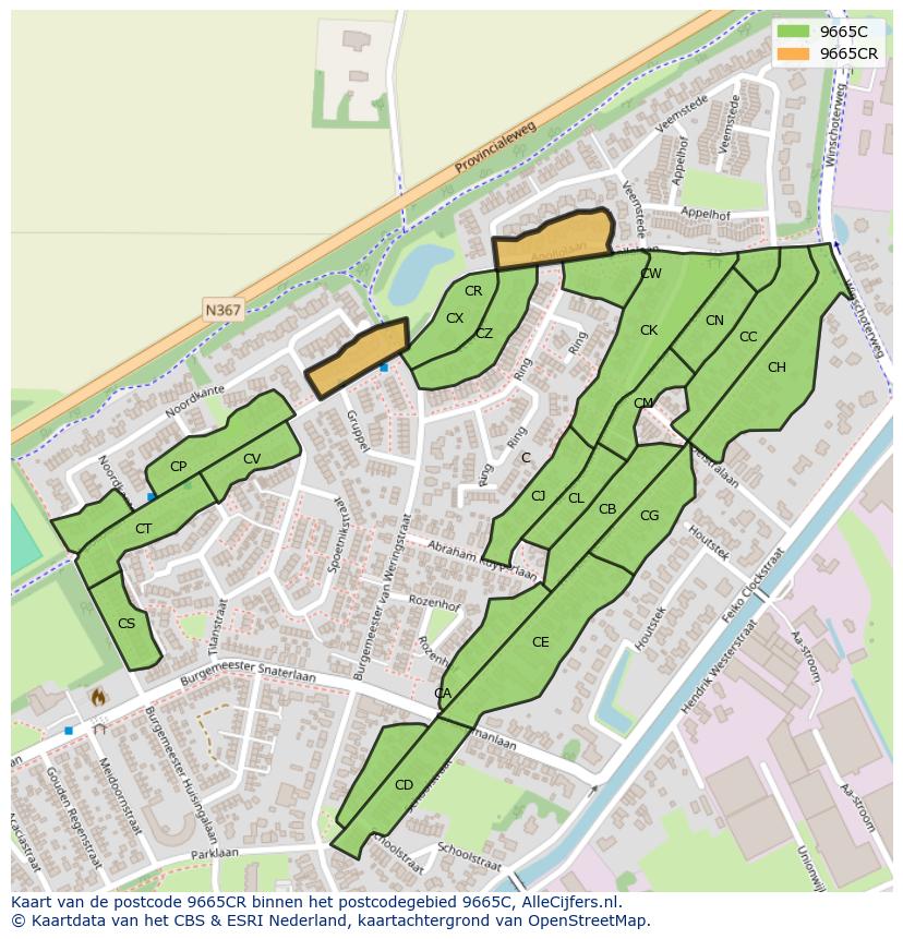 Afbeelding van het postcodegebied 9665 CR op de kaart.