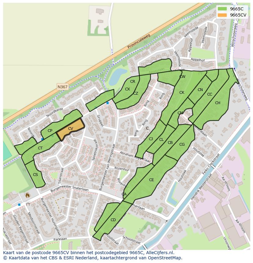 Afbeelding van het postcodegebied 9665 CV op de kaart.