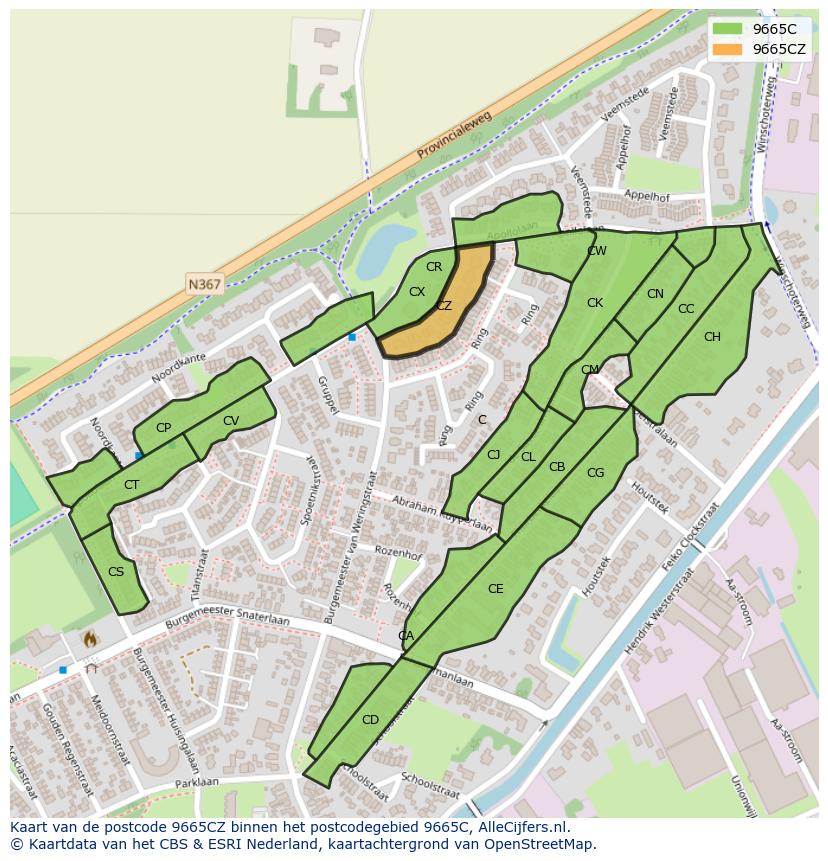 Afbeelding van het postcodegebied 9665 CZ op de kaart.