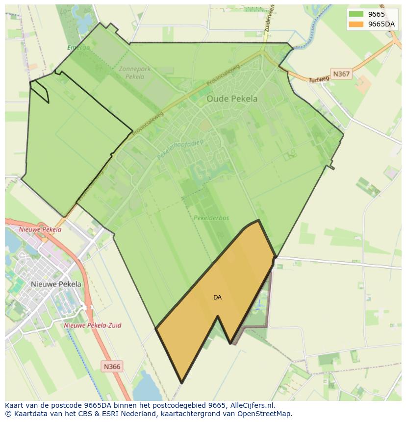 Afbeelding van het postcodegebied 9665 DA op de kaart.