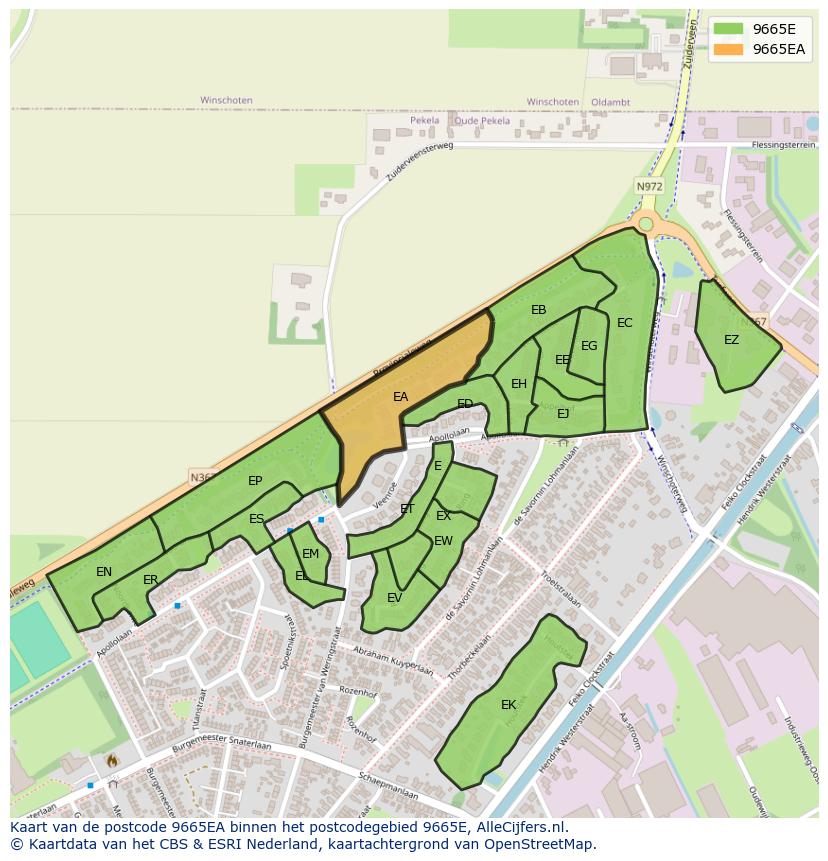 Afbeelding van het postcodegebied 9665 EA op de kaart.