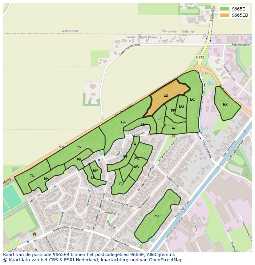 Afbeelding van het postcodegebied 9665 EB op de kaart.