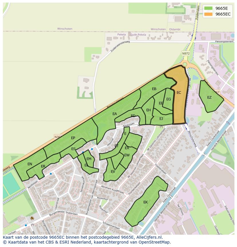 Afbeelding van het postcodegebied 9665 EC op de kaart.