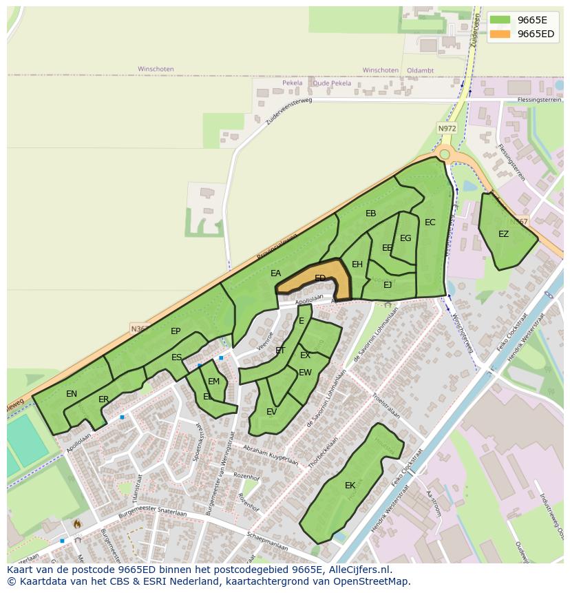 Afbeelding van het postcodegebied 9665 ED op de kaart.