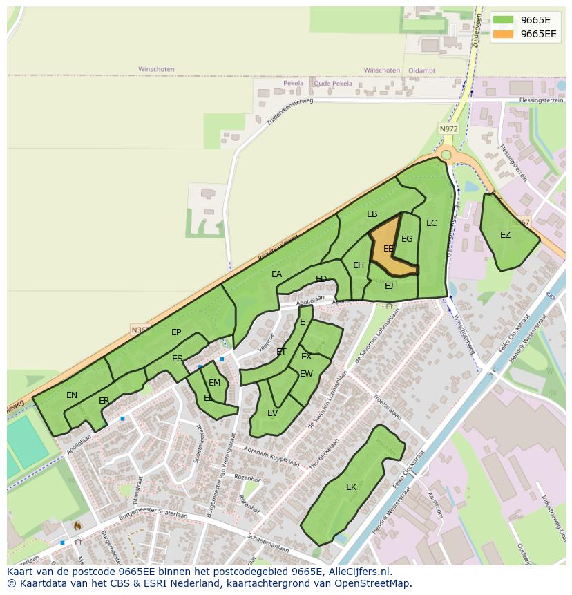 Afbeelding van het postcodegebied 9665 EE op de kaart.
