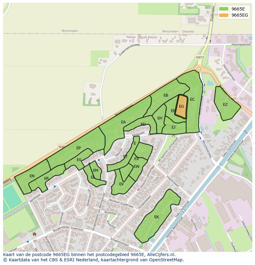 Afbeelding van het postcodegebied 9665 EG op de kaart.