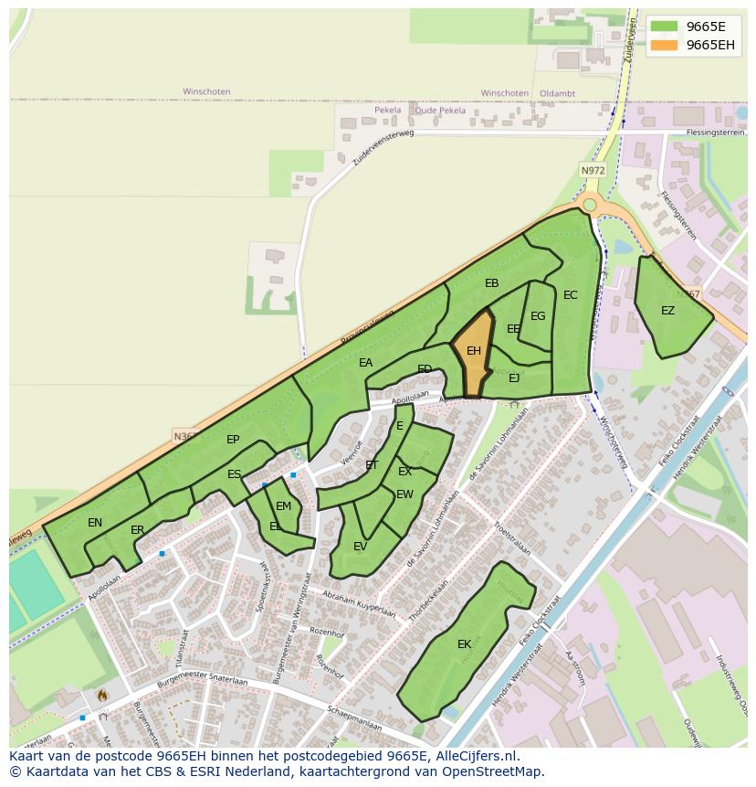 Afbeelding van het postcodegebied 9665 EH op de kaart.