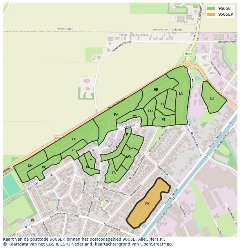 Afbeelding van het postcodegebied 9665 EK op de kaart.