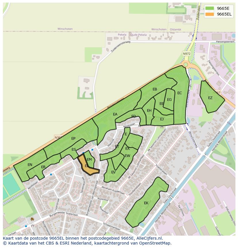 Afbeelding van het postcodegebied 9665 EL op de kaart.