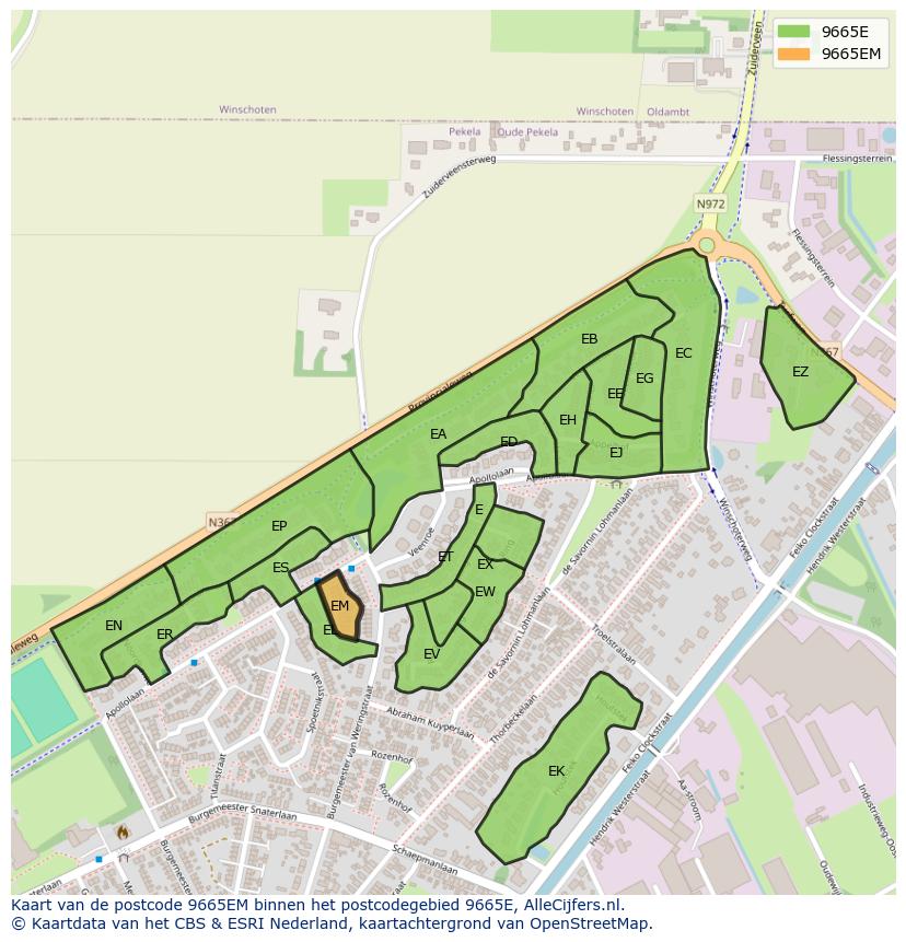Afbeelding van het postcodegebied 9665 EM op de kaart.