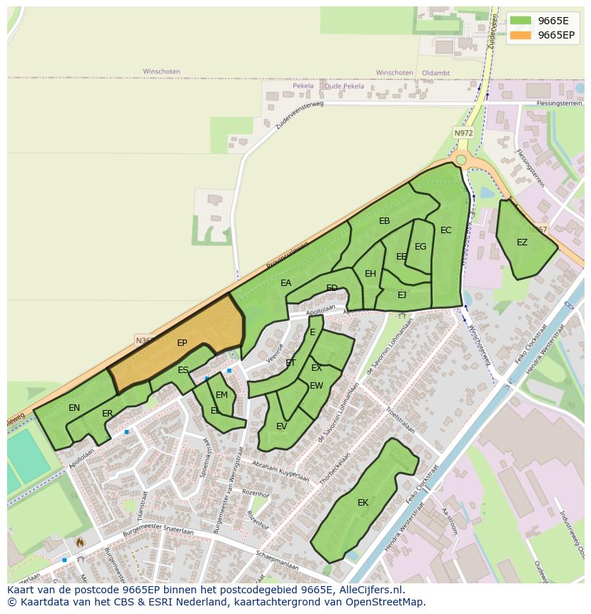 Afbeelding van het postcodegebied 9665 EP op de kaart.