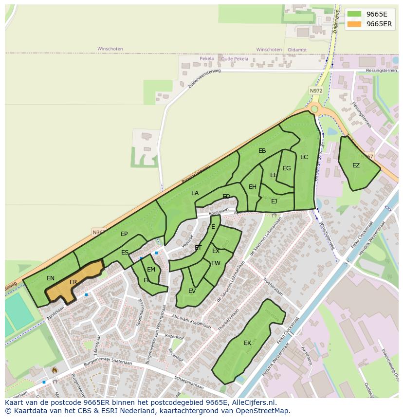 Afbeelding van het postcodegebied 9665 ER op de kaart.
