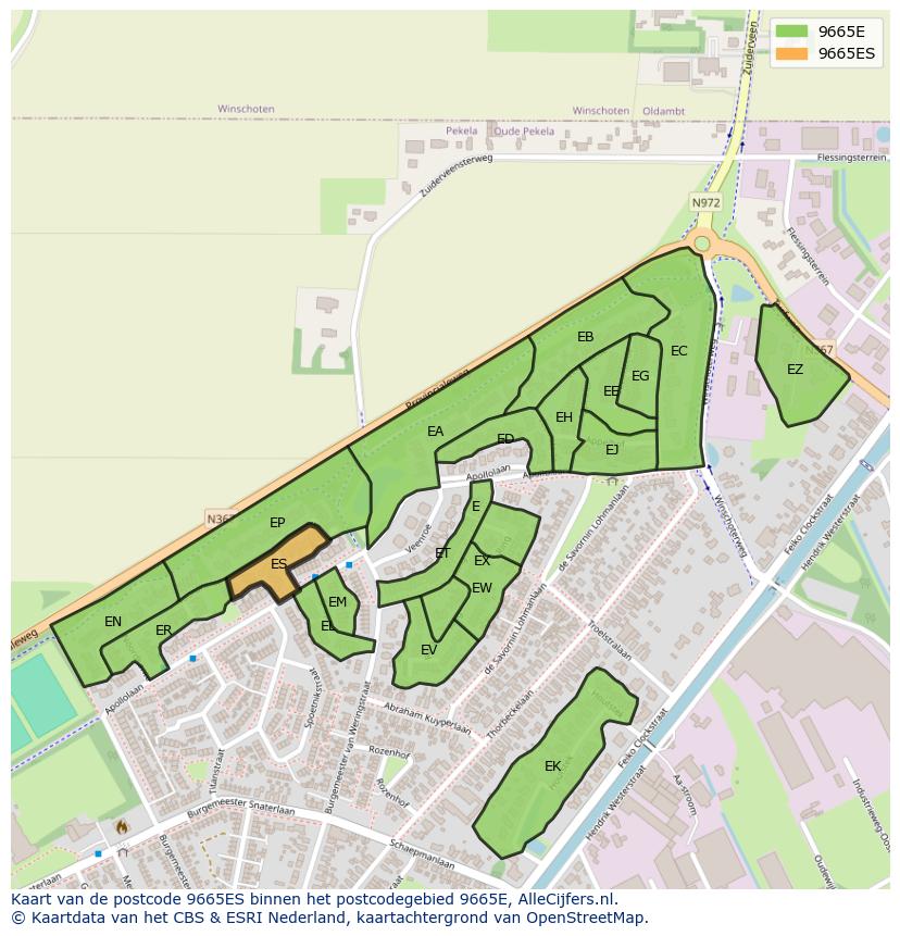 Afbeelding van het postcodegebied 9665 ES op de kaart.