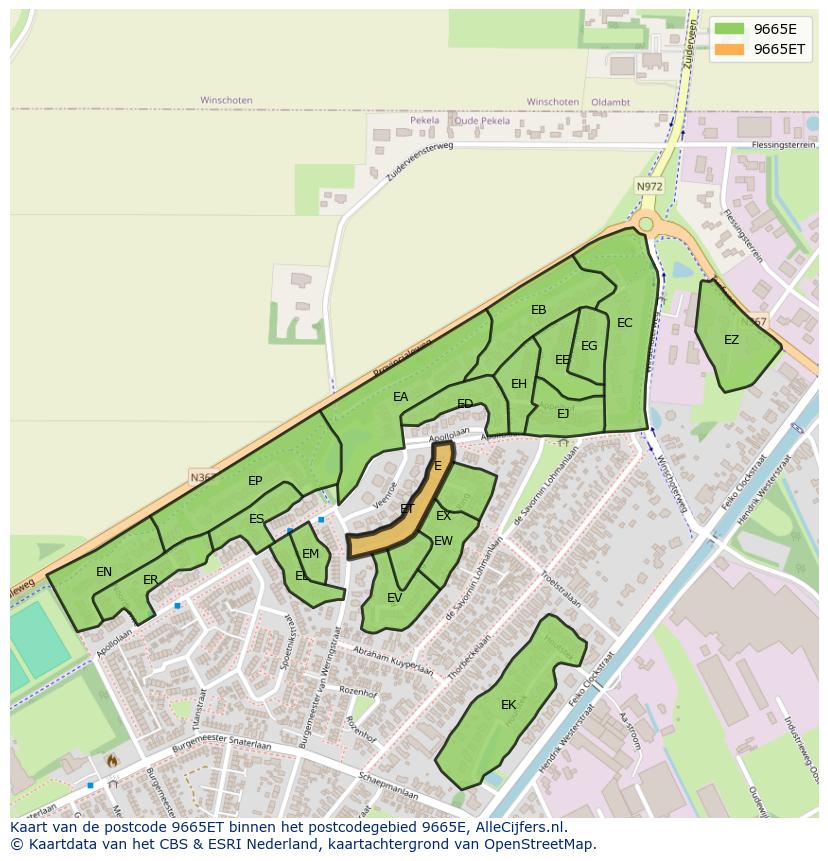 Afbeelding van het postcodegebied 9665 ET op de kaart.