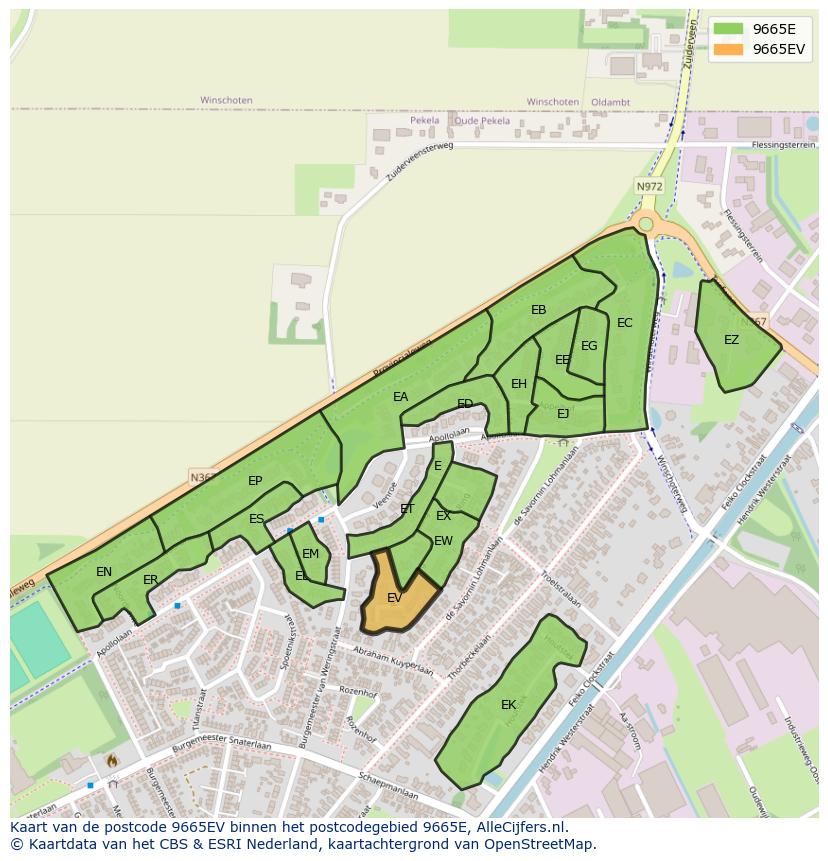 Afbeelding van het postcodegebied 9665 EV op de kaart.