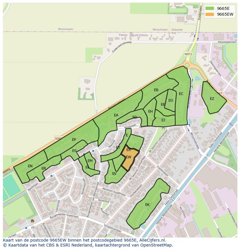 Afbeelding van het postcodegebied 9665 EW op de kaart.