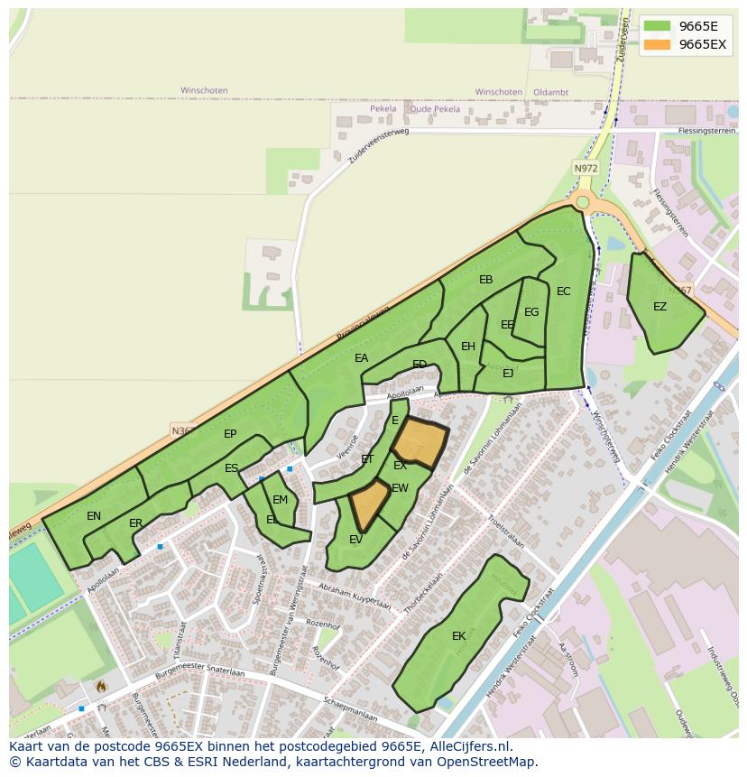 Afbeelding van het postcodegebied 9665 EX op de kaart.