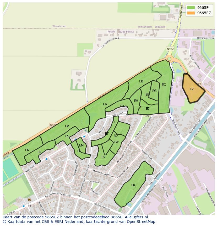 Afbeelding van het postcodegebied 9665 EZ op de kaart.