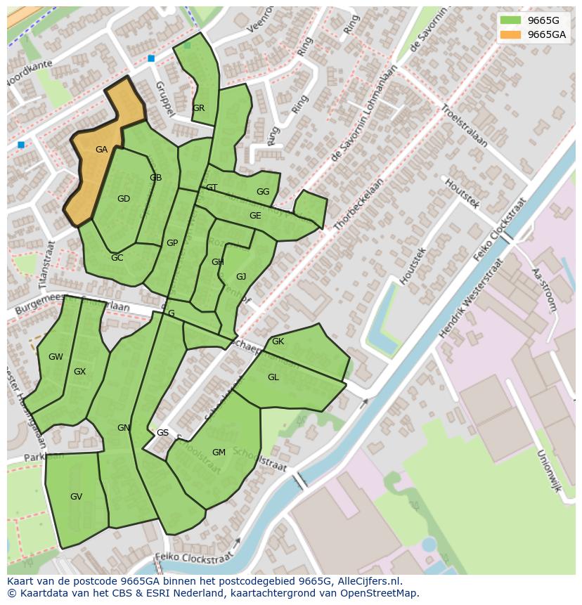 Afbeelding van het postcodegebied 9665 GA op de kaart.