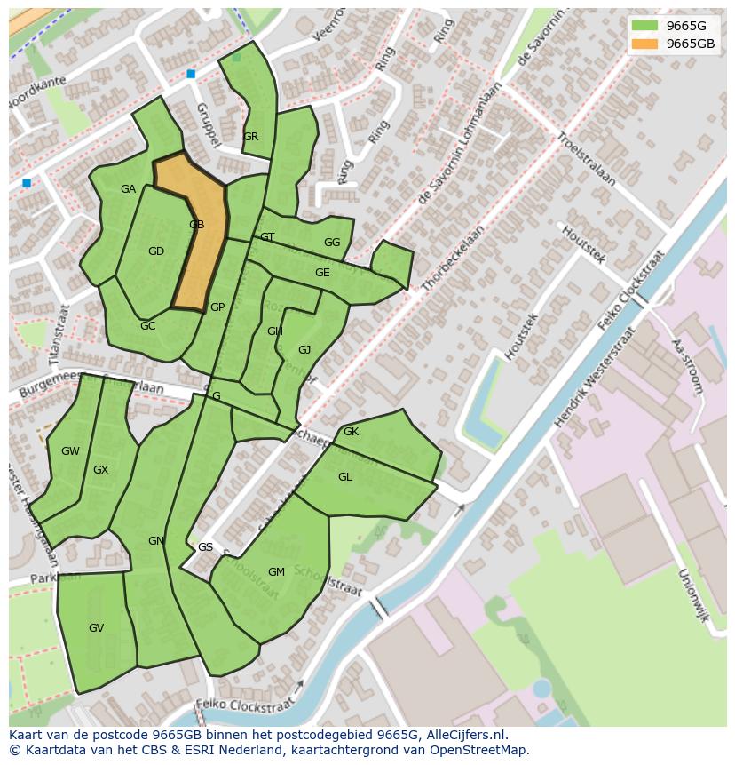 Afbeelding van het postcodegebied 9665 GB op de kaart.