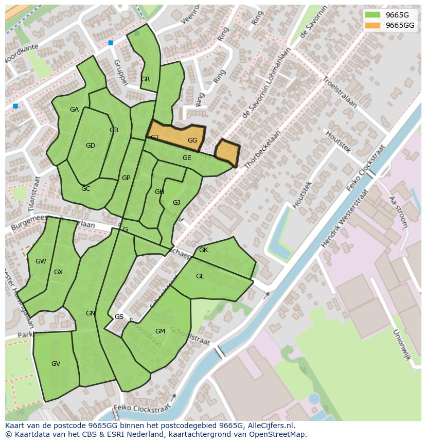 Afbeelding van het postcodegebied 9665 GG op de kaart.