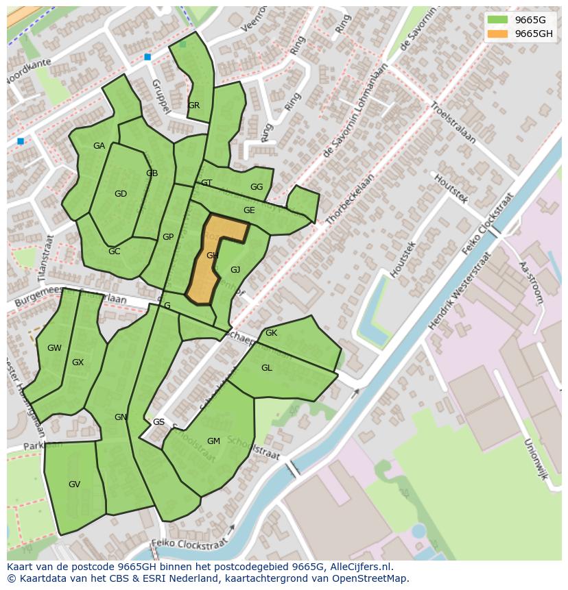 Afbeelding van het postcodegebied 9665 GH op de kaart.